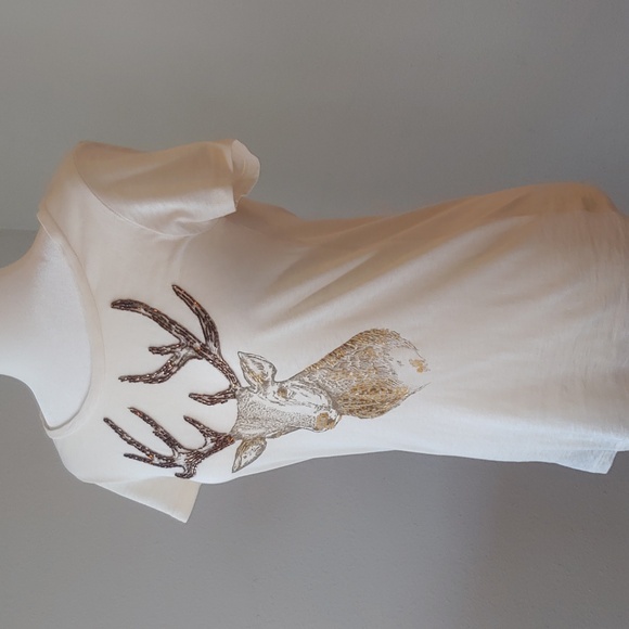 J. Crew Cream Beaded Deer Graphic Cotton T-Shirt in Women's Small - Picture 4 of 16